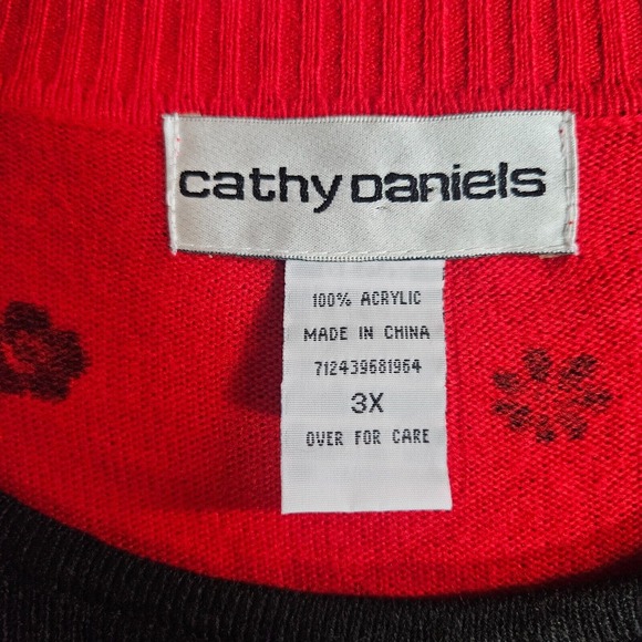 Cathy Daniels Sweater Cardigan Womens 3X Attached Top Pullover Floral Red Black - Picture 4 of 13